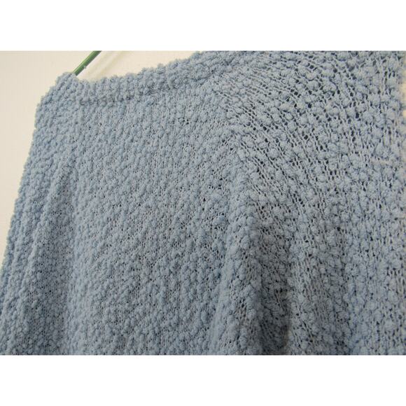 Macaron Large Light Blue Fuzzy Popcorn Knit Sweater Women's Pullover V Neck - Picture 6 of 6